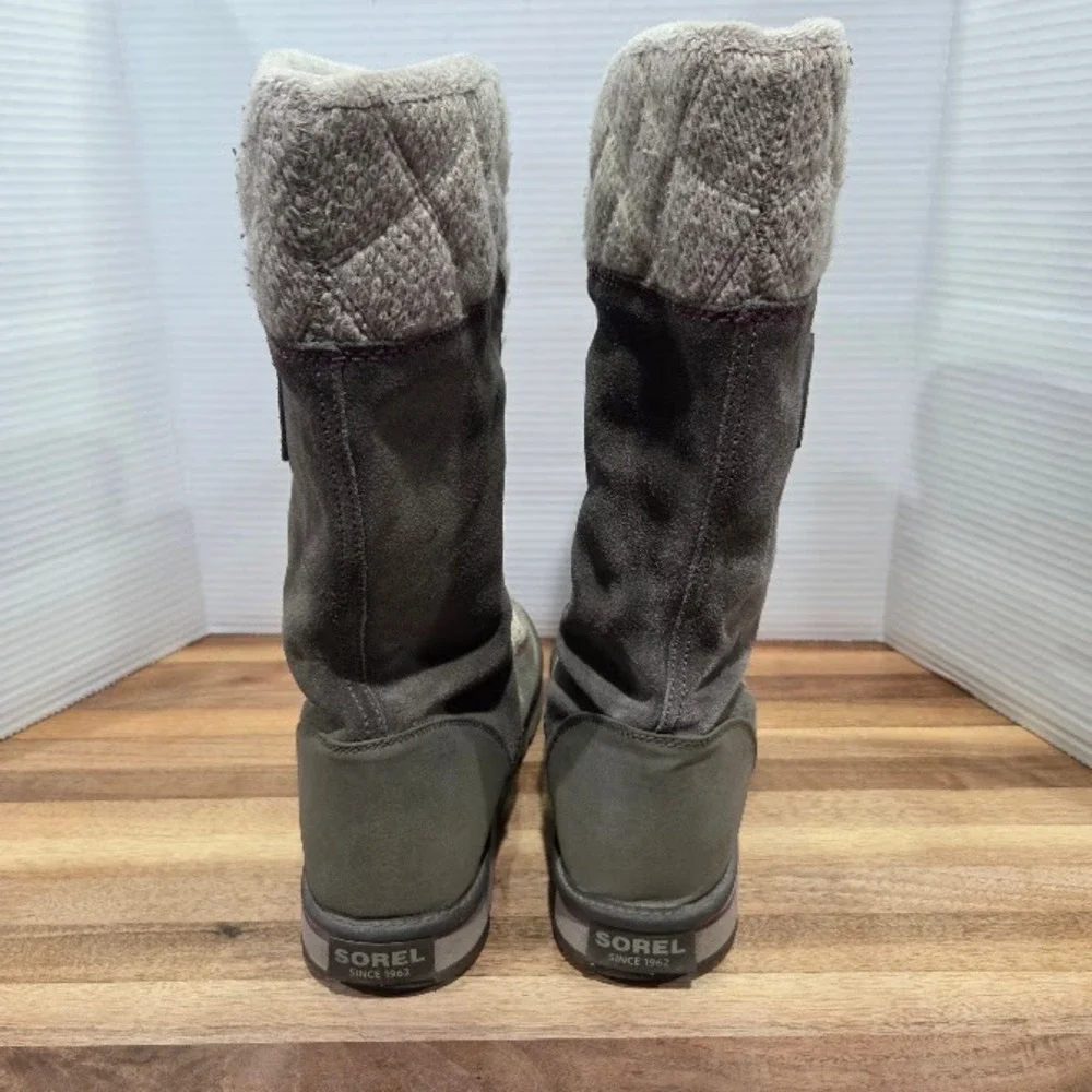Sorel Newbie Tall Boots Womens 11 Quarry Grey Suede Quilted Fleece Winter NL2075